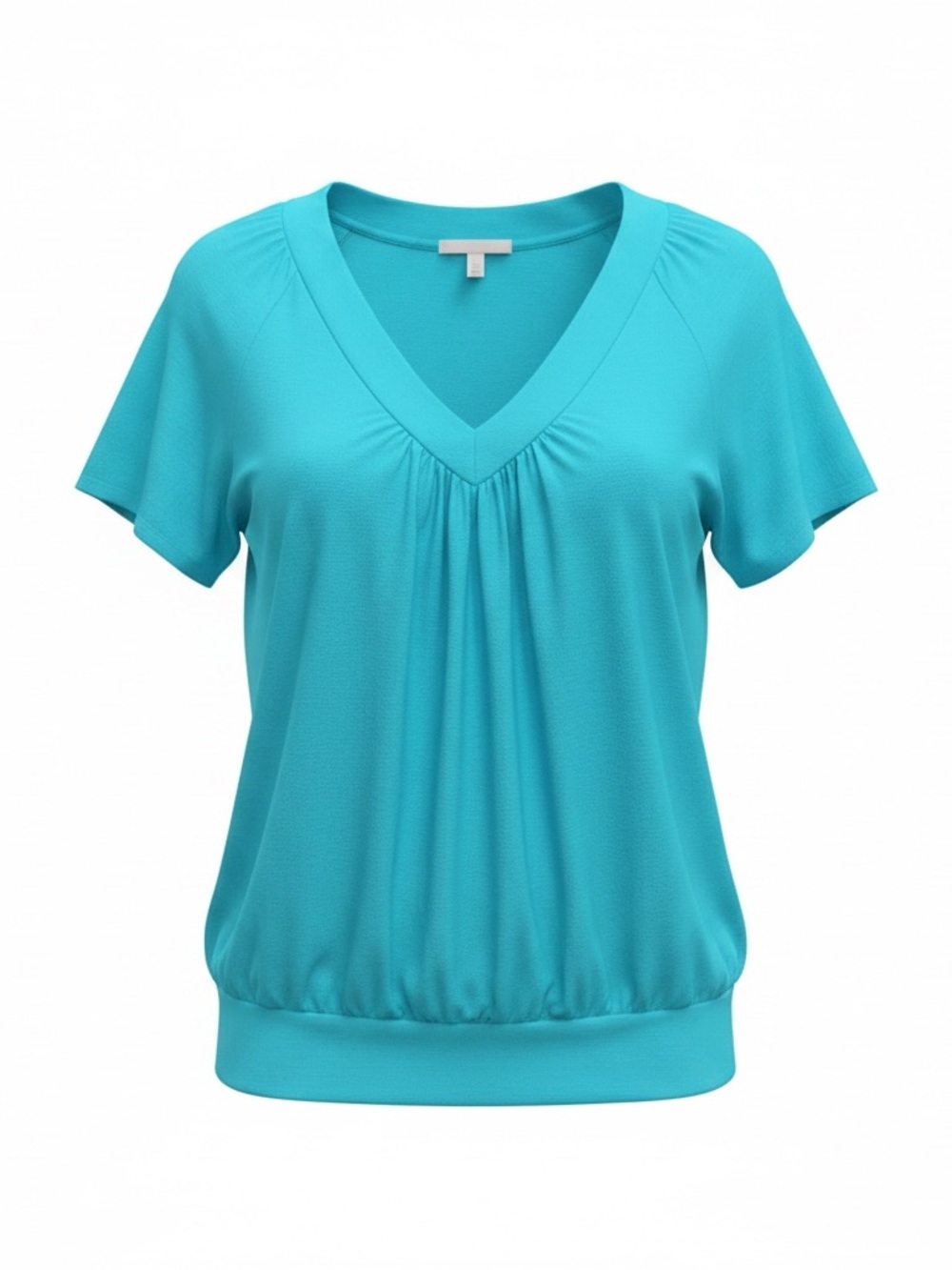 Zenana Teal V-neck blouse with short sleeves and elastic waistband. Size 2x